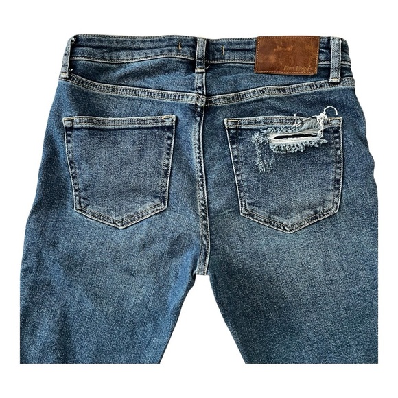 Free People Womens Boho Distressed Mid Rise Blue Jeans Straight Leg Crop Sz 28 - Picture 5 of 8